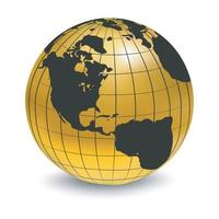 Gold globe icon. Glossy Earth business industry. Vector illustration