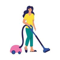 A young woman vacuums. Flat vector illustration