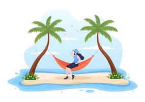 People Lying on Hammock Illustration vector