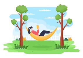 People Lying on Hammock Illustration vector