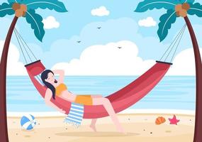 People Lying on Hammock Illustration vector