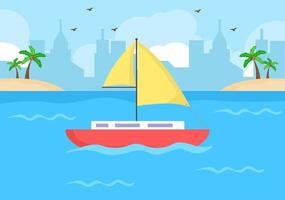 Sailing Boat with Sea or Lake View Illustration vector