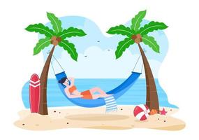 People Lying on Hammock Illustration vector