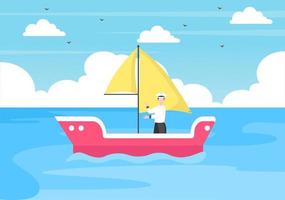 velero con ilustración de vista al mar o al lago vector