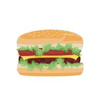 Hamburger with meat, cheese and salad flat style. Cartoon illustration vector