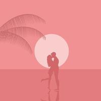 Couple in love at sunset on the beach for valentines vector