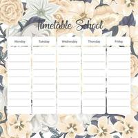 School timetable card with flowers background vector