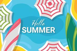 hello summer background with nice beach and colorful umbrellas vector