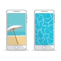 Mobile phone design with beach wallpaper vector