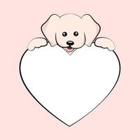 Tarjeta de San Valentín de perro bebé con corazón dedicación para escribir vector