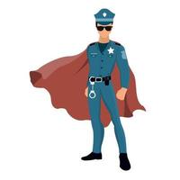 Cartoon superhero policeman with red cape vector