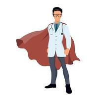 doctor superhéroe de dibujos animados con capa roja vector