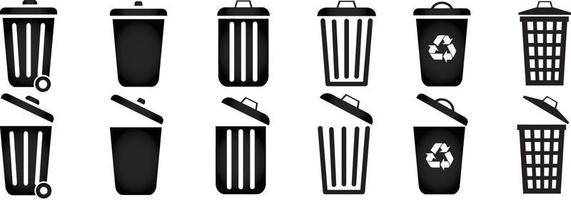 Bin icon set. Trash can collection. Trash icons set. Web icon, delete button. Delete symbol flat style on white background , stock vector