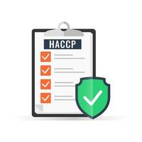 HACCP, Hazard Analysis Critical Control Points icon with shield protection and checkmark symbol vector