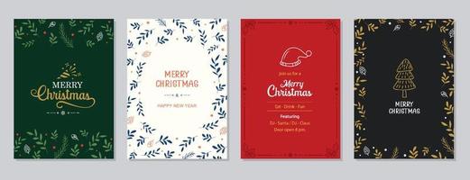 feliz navidad y próspero año nuevo tarjetas e invitaciones. diseño de marcos y fondos de felices fiestas. vector