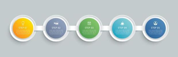 Infographics circle timeline with 5 data template. Vector illustration abstract background. Can be used for workflow layout, business step, banner, web design.