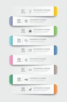 9 data infographics tab paper index template. Vector illustration abstract background.