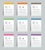 9 data infographics tab paper index template. Vector illustration abstract background.