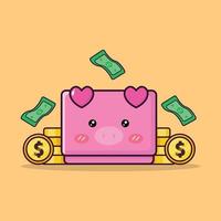 cute wallet money cartoon character illustration vector