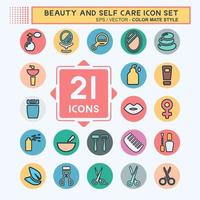 conjunto de iconos de belleza y cuidado personal - estilo de color mate vector