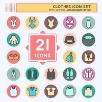 conjunto de iconos de ropa - estilo de color mate, ilustración simple, trazo editable vector