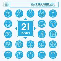 conjunto de iconos de ropa - estilo de ojos azules, ilustración simple, trazo editable vector