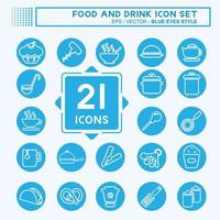 Conjunto de iconos de comida y bebida - estilo ojos azules vector