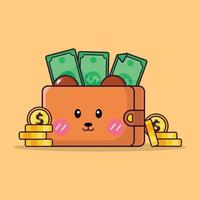 cute wallet money cartoon character illustration vector