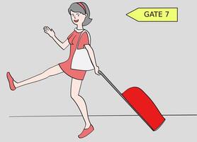 Young woman with luggage. Girl traveling vector