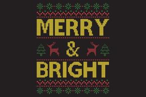 Merry and Bright Christmas sweater design. vector