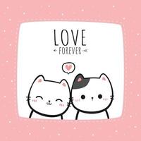 kitty cat lover couple cartoon doodle valentine card illustration