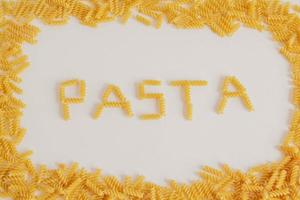 Inscription pasta on white background and frame around photo