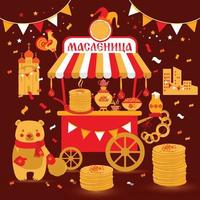 Vector set on the theme of the Russian holiday Carnival. Russian translation wide Shrovetide or Maslenitsa.