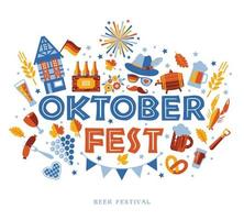 Folleto de Oktoberfest, banner. logotipo del festival de la cerveza, diseño de concepto sobre fondo blanco. vector