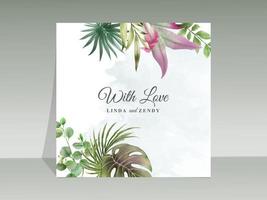 elegante plantilla de tarjeta de invitación de boda de acuarela tropical floral vector