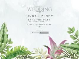 Elegant floral tropical watercolor wedding invitation card template vector