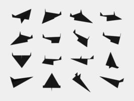 Black paper planes collection with different views and angles vector