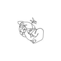 hand drawing continuous line doodle of back to nature theme with hands holding a plant vector