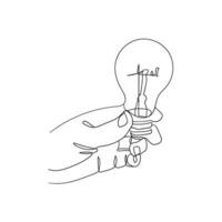 hand drawing doodle hand holding a light bulb illustration continuous line minimalism concept vector