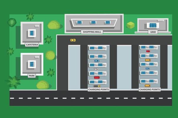 car charging station top view vector illustration