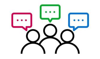 Outlined icon of group of people doing discussion. Suitable for design element of teamwork discussion, social networking, and business forum.