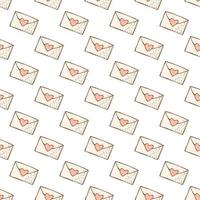 Hand drawn seamless pattern. Doodle style. Festive elements. Envelope with heart. White background. Vector. vector