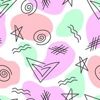 Seamless pattern with blob shapes and line art scribble. Valentines day background vector