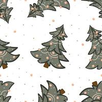 Seamless pattern with Christmas tree and toys. Flat vector background for wrapping paper and holiday decoration