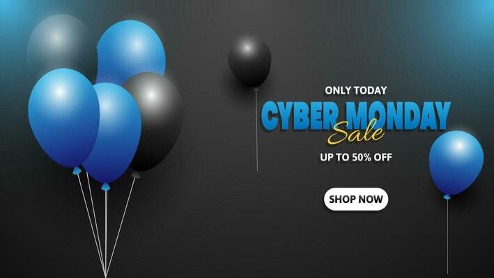 cyber monday sale banner or poster background with balloons