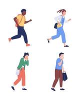 Children evacuating from building semi flat color vector characters set. Full body people on white. Chronic lateness isolated modern cartoon style illustrations for graphic design and animation