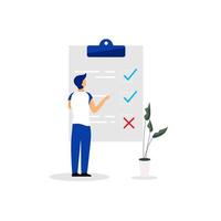 Man, manager, male at checklist flat vector illustration. To do list, tasklist isolated cartoon character on white background. Sportsman planning gym training. Time management, day planning concept