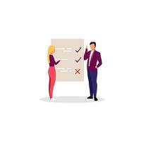 Project manager with checklist flat illustration. Businessman, entrepreneur and female personal assistant isolated cartoon character. Employee and employer. Top manager, team leader, ceo with tasklist vector