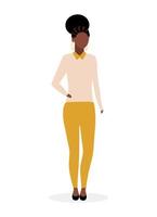 Ilustración de vector plano de chica afroamericana. mujer negra elegante con rastas y peinado rizado. dama elegante, elegante de piel oscura en ropa casual. mulata brasil modelo femenino personaje de dibujos animados