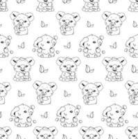 Cute koala linear kawaii characters seamless pattern. Positive wrapping paper, wallpaper. Adorable and funny vector animal. Anime baby koala eating ice cream and playing with butterflies